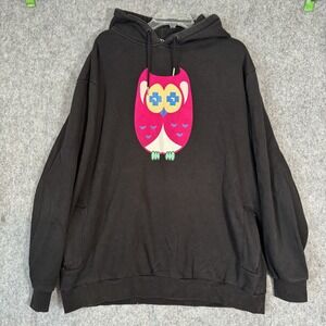 Vintage Y2K Pink Dolphin Sweatshirt Mens 3XL Black Owl Felt Graphic Hoodie Punk‎